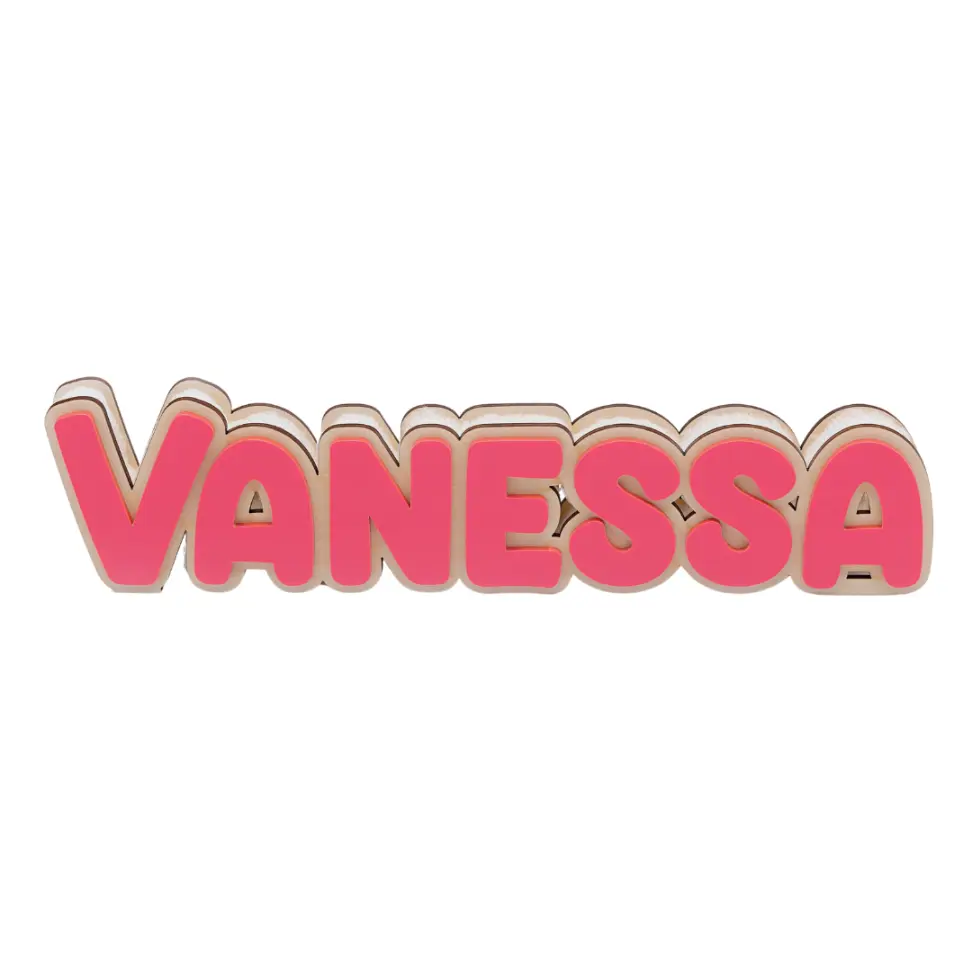 Deco Nombre Fucsia y Madera Personalizado