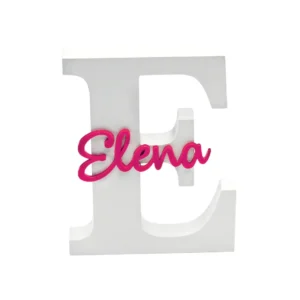 Inicial Madera Blanca con Nombre Fucsia