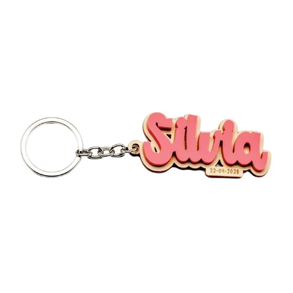 Llavero Nombre Fucsia y Fecha Personalizado