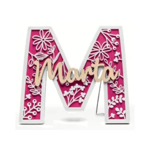 Inicial Madera Fucsia y Metacrilato Blanco con Soporte