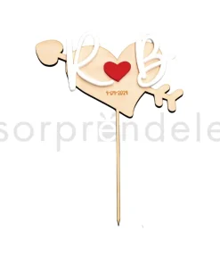 Cake Topper Iniciales Madera Blanco Corazón