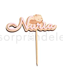 Cake Topper Bebé Madera Nombre Rosa