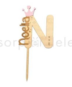 Cake Topper Inicial Nombre Bebé Madera Rosa