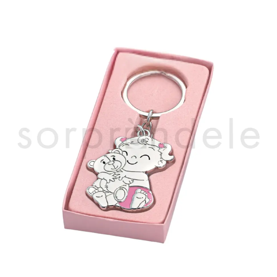 Llavero Bebé Osito Pañal Rosa con Caja