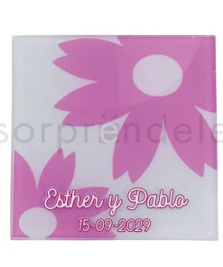 Posavasos Cristal Rosa Personalizado Novios y Fecha