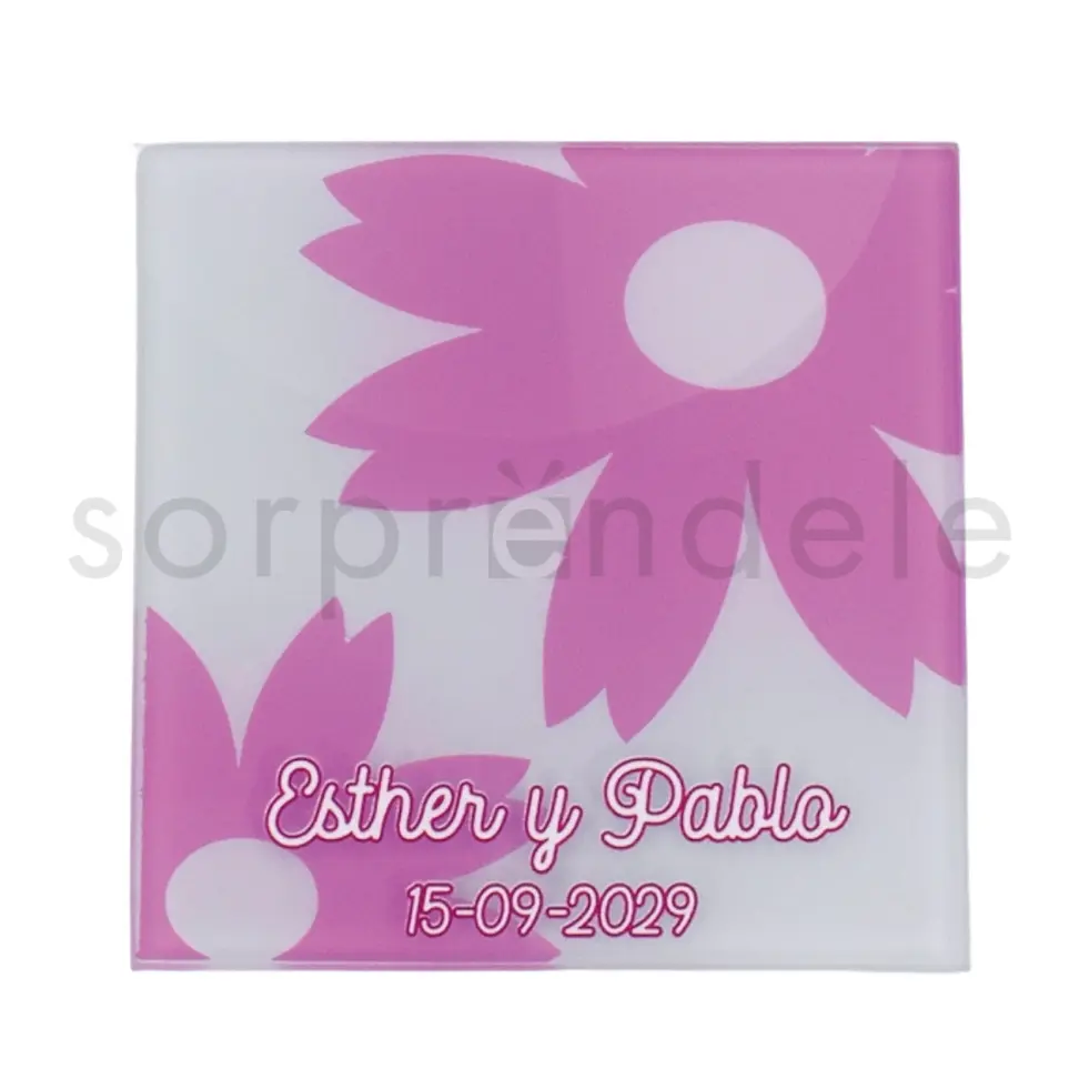 Posavasos Cristal Rosa Personalizado Novios y Fecha
