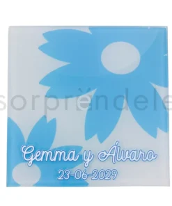 Posavasos Cristal Azul Personalizado Novios