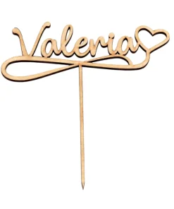 Cake Topper Corazón Madera Nombre Personalizado