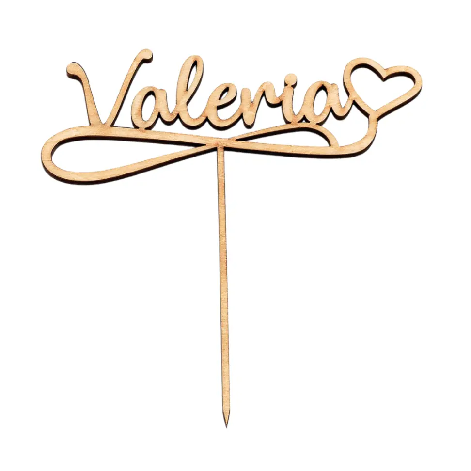 Cake Topper Corazón Madera Nombre Personalizado