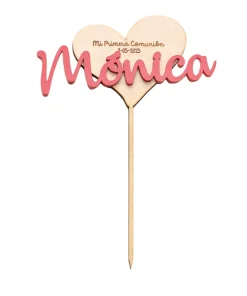 Cake Topper Corazón Madera Nombre Rosa Personalizado