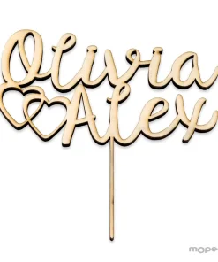 Cake Topper Madera Nombres y Corazones