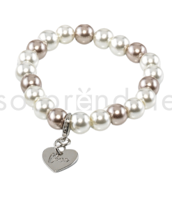 Pulsera Perlas Bicolor Cristal Colgante Corazón
