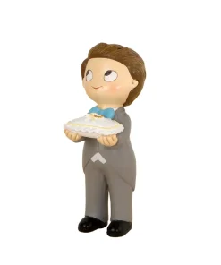 Figura de pastel niño con cojín y anillos