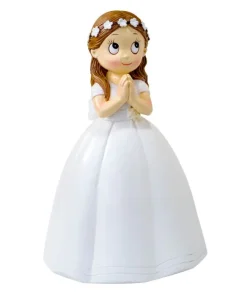 Figura para tarta de comunión niña vestido largo y corona de flores