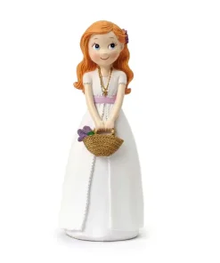 Figura pastel niña Comunión cesto flores