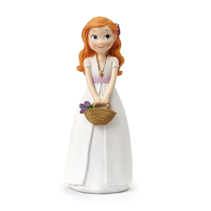 Figura pastel niña Comunión cesto flores