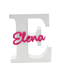Inicial Madera Blanca con Nombre Fucsia