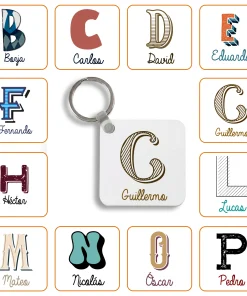 Llavero metal cuadrado personalizado con Inicial