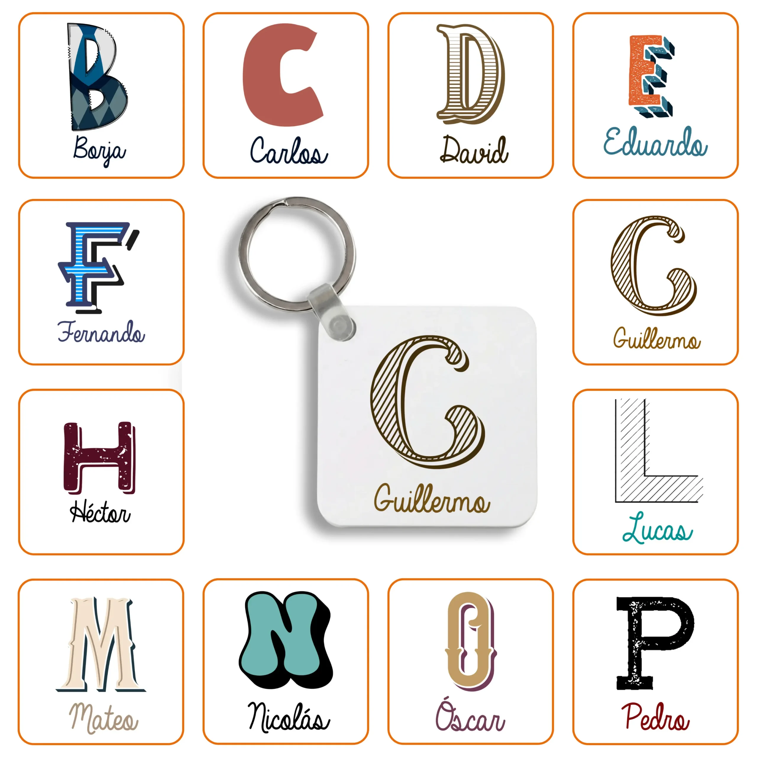Llavero metal cuadrado personalizado con Inicial