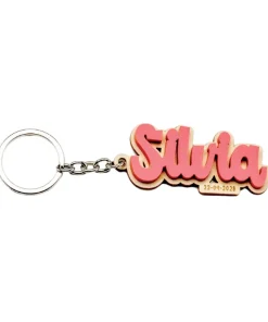 Llavero Nombre Fucsia y Fecha Personalizado