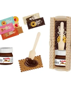 Bote mini Nutella con galleta y caja de madera