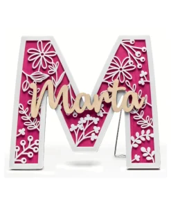 Inicial Madera Fucsia y Metacrilato Blanco con Soporte