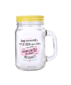 Jarra de cristal con asa y tapa metálica