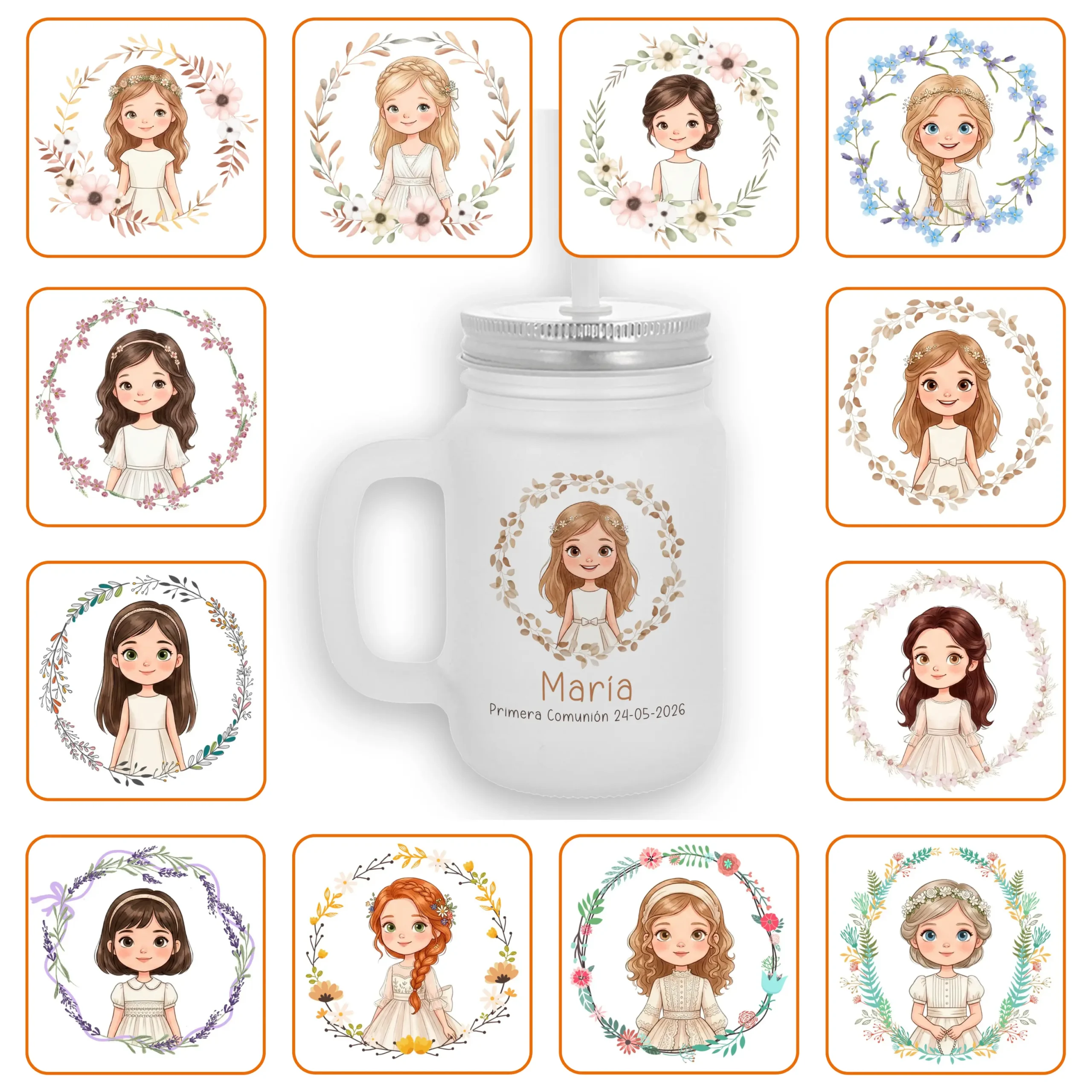Jarra con pajita Personalizada Niña Comunión