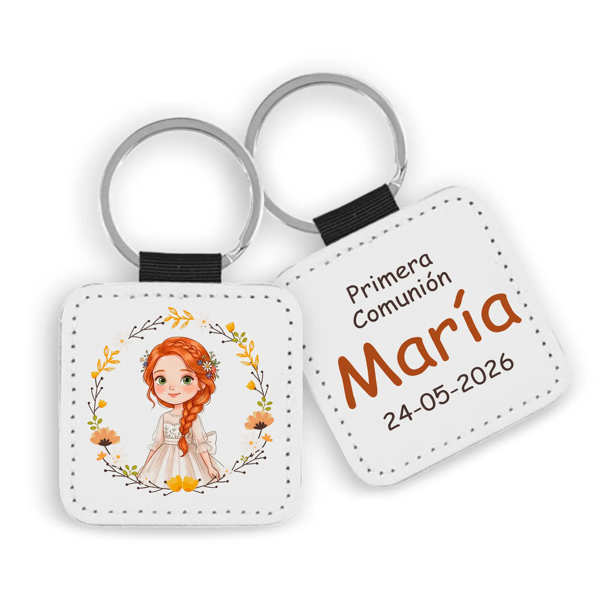 Llavero cuadrado de polipiel personalizado Niña Comunión - Imagen 2