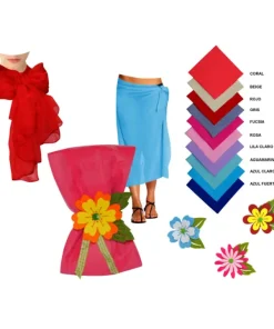 Pañuelo pareo liso con flor de fieltro