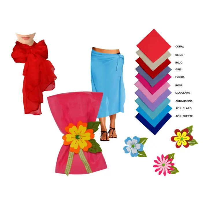 Pañuelo pareo liso con flor de fieltro