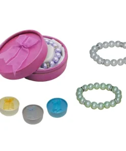 Pulsera de perlas blancas o colores con brillantes y caja con lazo