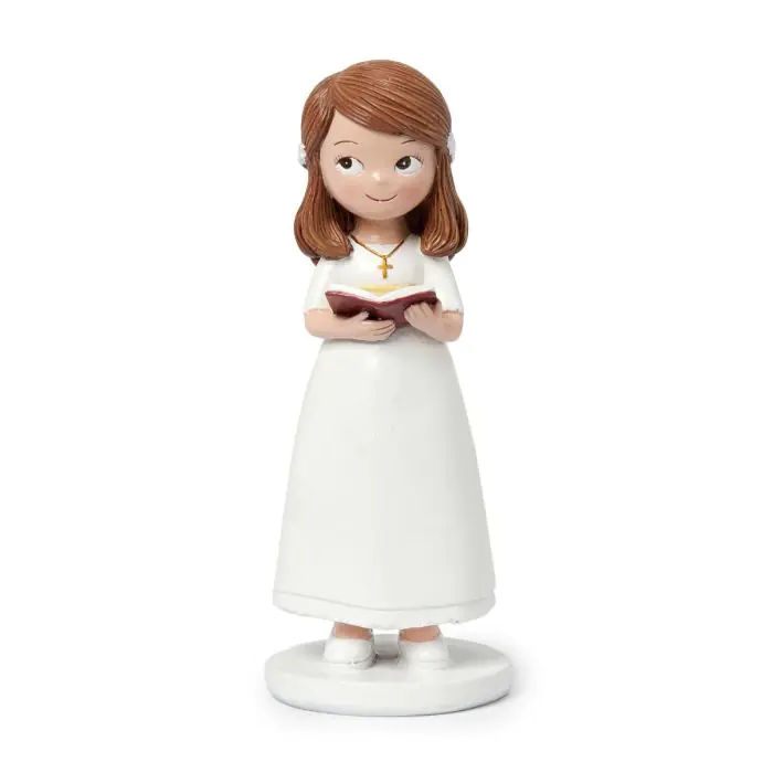 Figura pastel Comunión niña vestido blanco y biblia